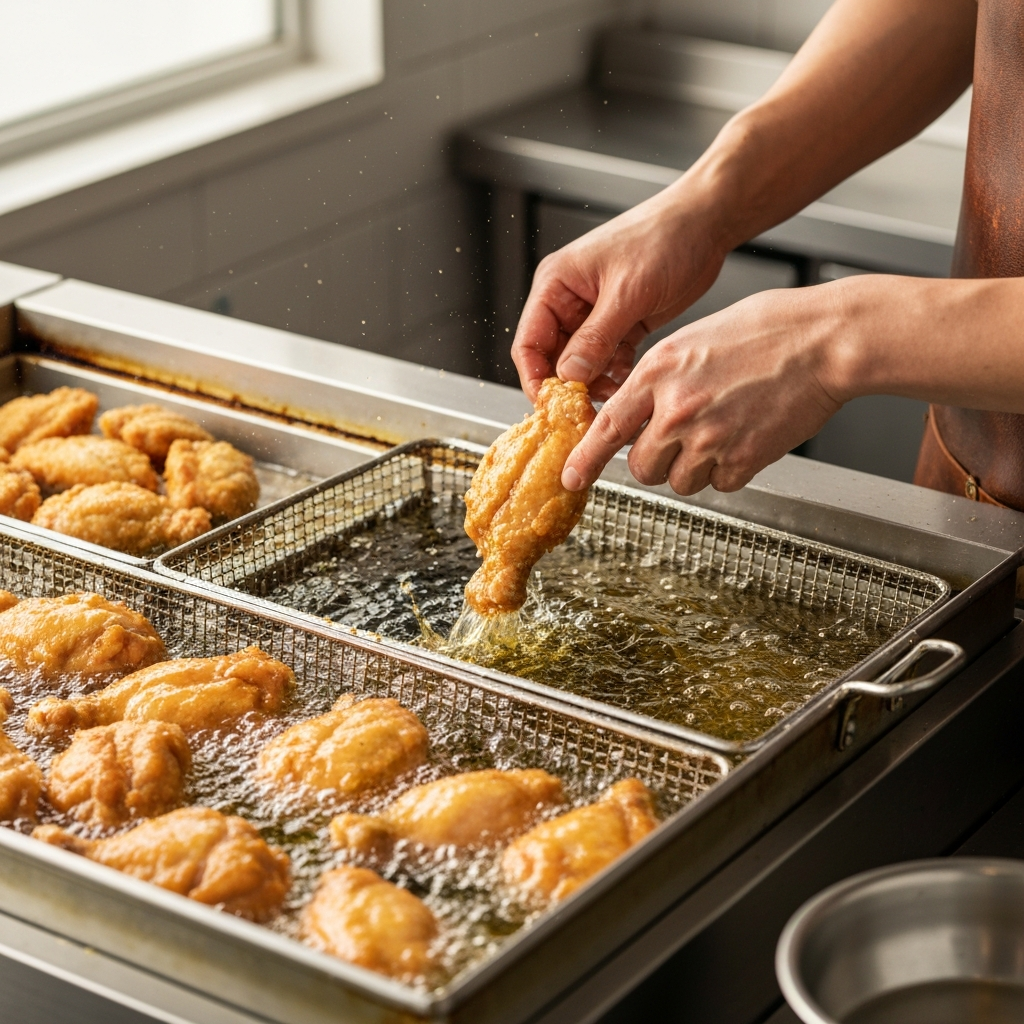 닭고기 1차 튀기기