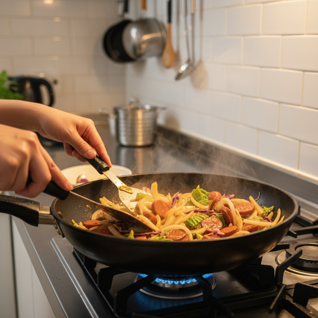 채소와 소시지 볶기